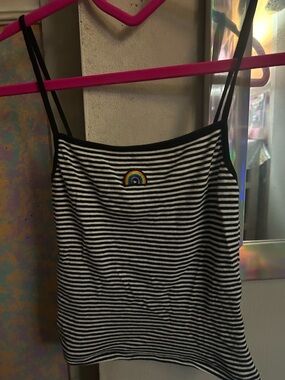 Garage Striped Black & White Tank with Rainbow Patch